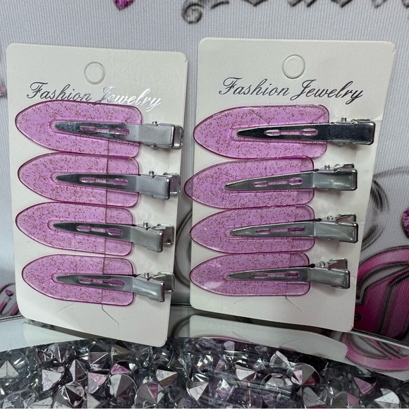 Hair clips sparkly see through pink purple sparkle glitter makes creaseless - Picture 2 of 6